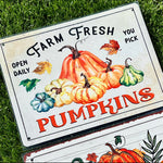 RUSTIC FARM FRESH PUMPKINS METAL DECOR SIGN