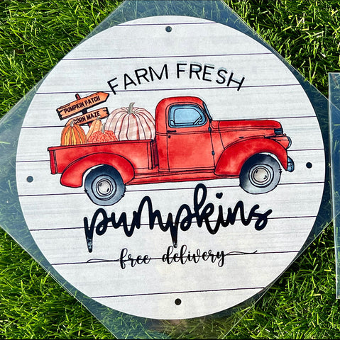 PUMPKIN TRUCK  METAL DECOR SIGN